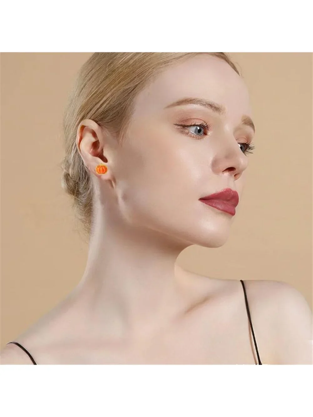 Women’s Style Gold Pumpkin Set Dainty Fall Halloween Jewelry Necklace Earrings